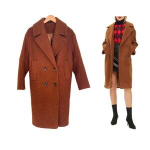 Topshop Women's Brown Double-Breasted Coat